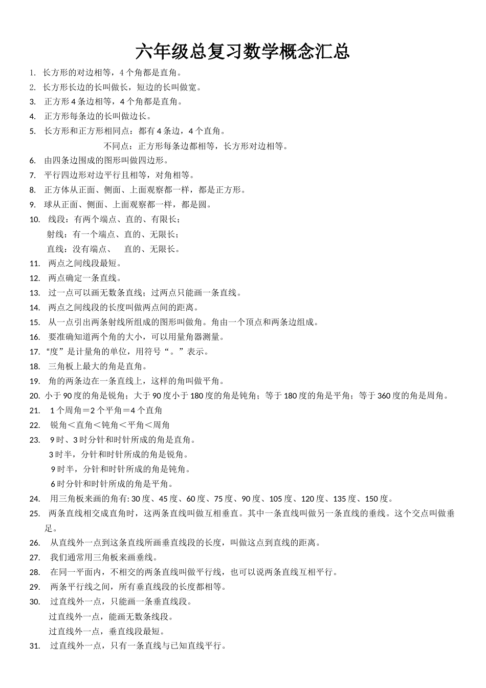 六年级数学概念汇总_第1页