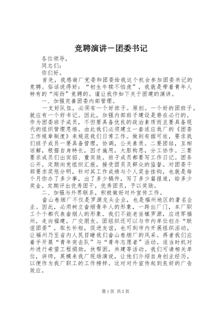 竞聘演讲团委书记