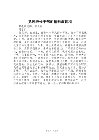 竞选班长干部的精彩演讲稿