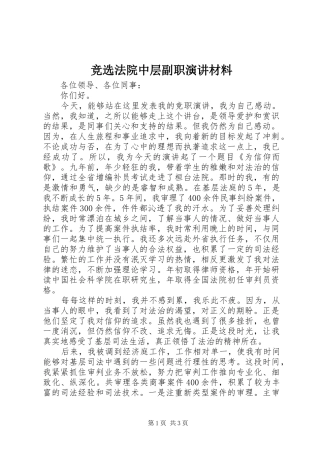 竞选法院中层副职演讲材料