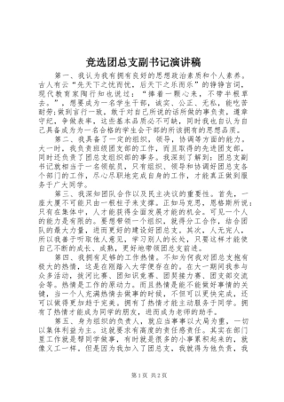 竞选团总支副书记演讲稿