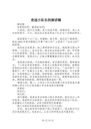 竞选小队长的演讲稿