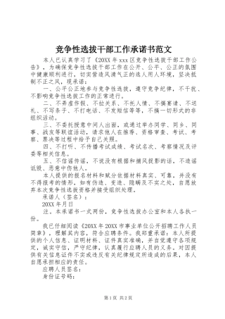 竞争性选拔干部工作承诺书范文