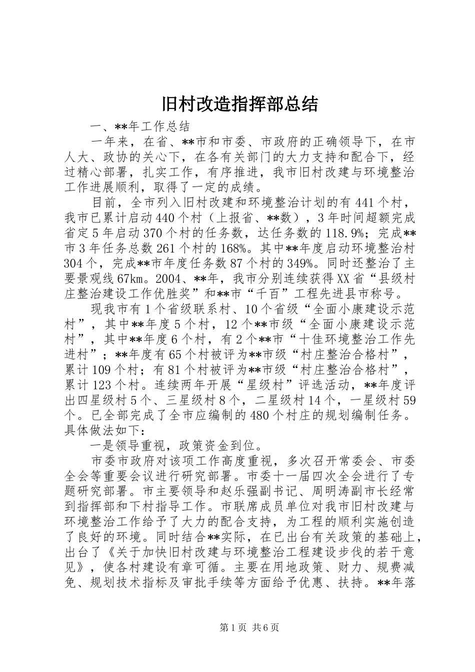 旧村改造指挥部总结_第1页