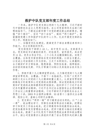 救护中队党支部年度工作总结