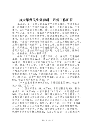 抗大旱保民生促春耕三月份工作汇报