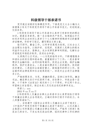 科级领导干部承诺书