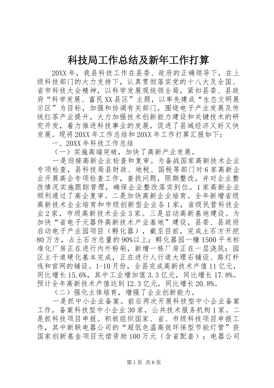 科技局工作总结及新年工作打算_第1页