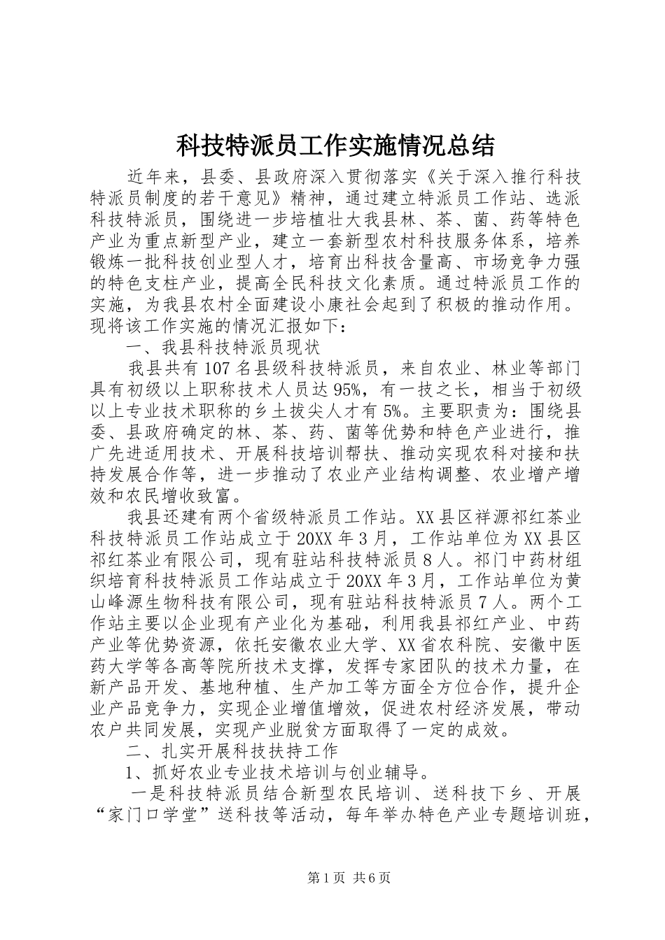 科技特派员工作实施情况总结_第1页