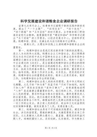 科学发展建设和谐粮食企业调研报告