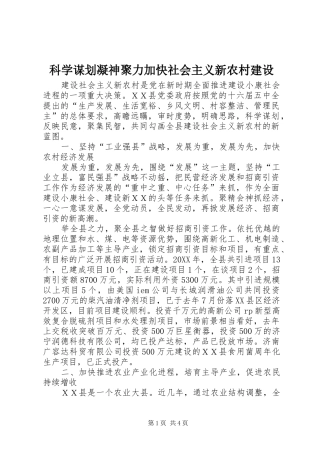 科学谋划凝神聚力加快社会主义新农村建设