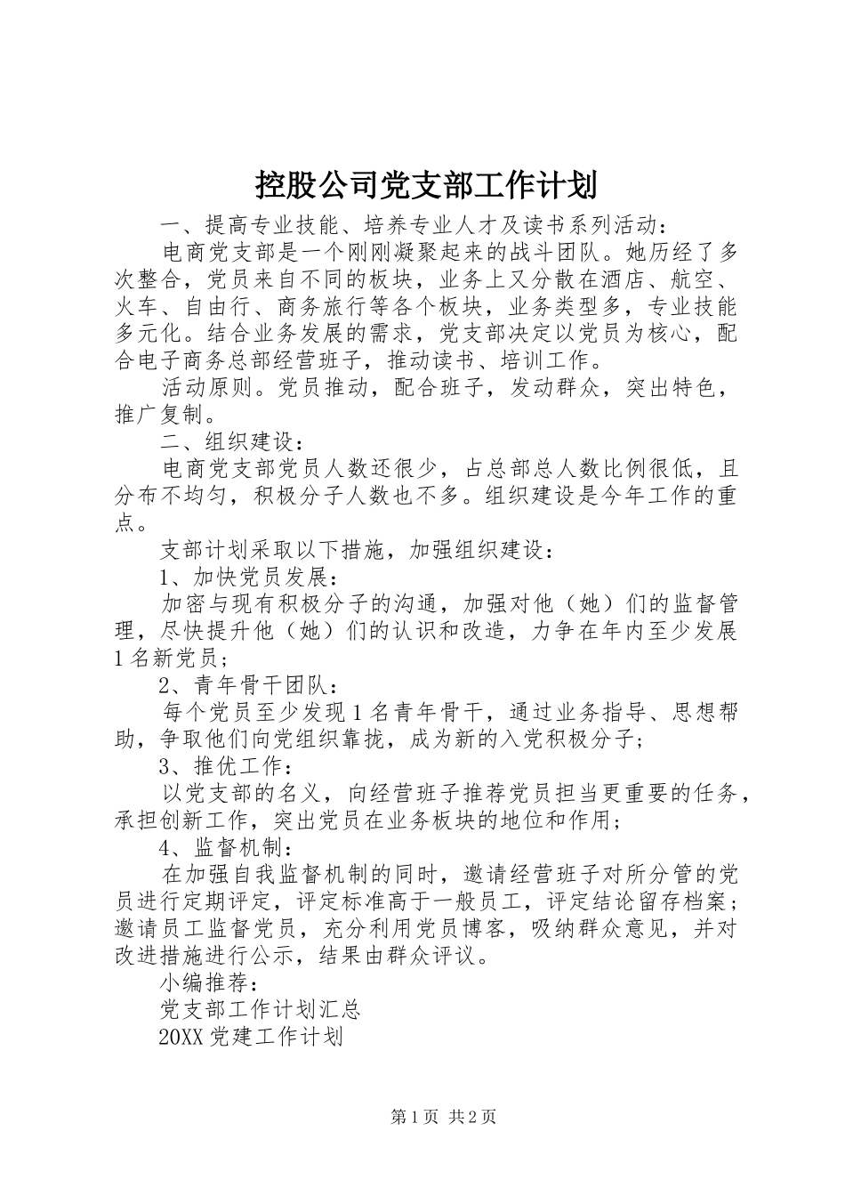 控股公司党支部工作计划_第1页