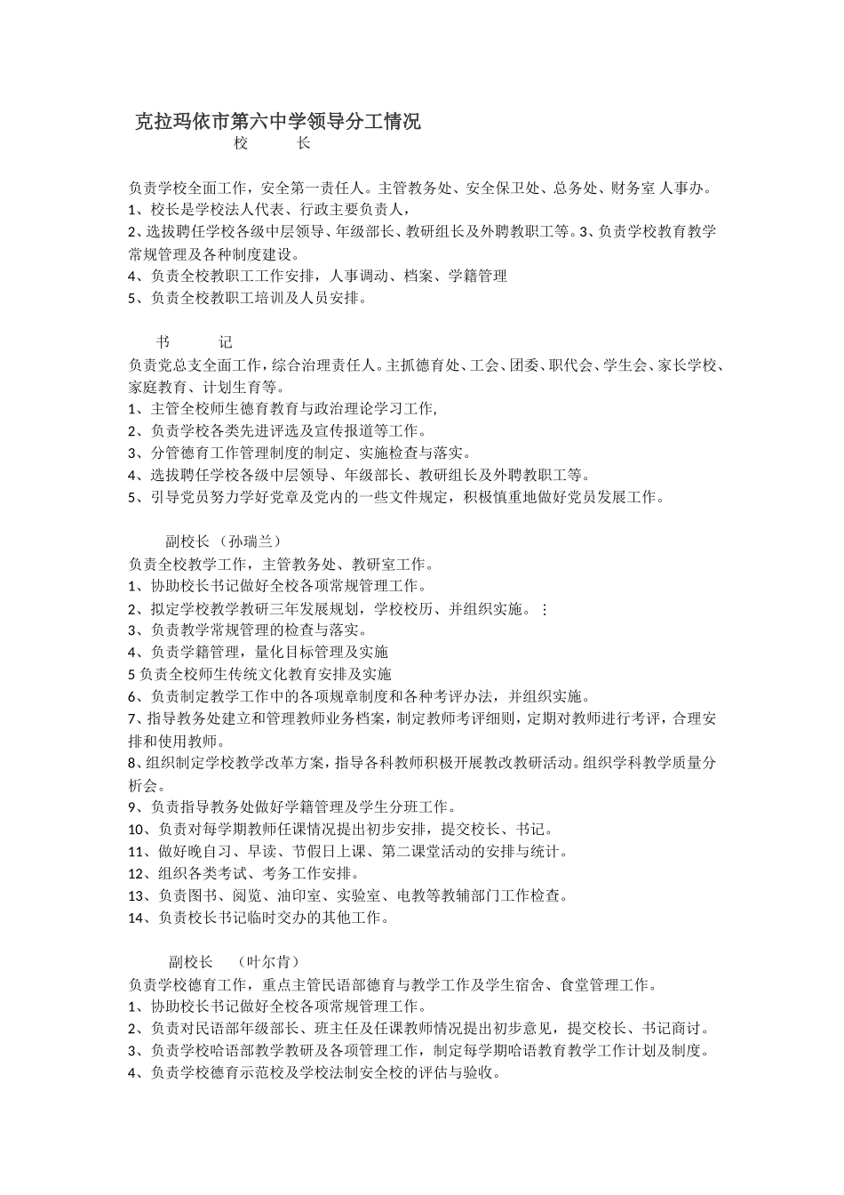 克拉玛依市第六中学领导分工情况_第1页