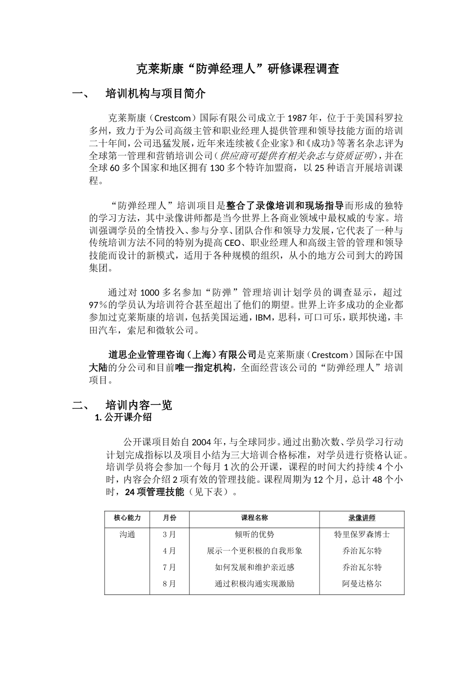 克莱斯康“防弹经理人”研修课程调查_第1页