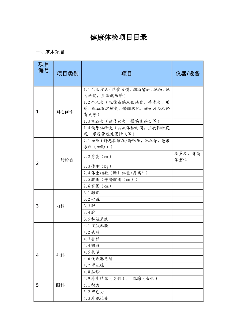 健康体检项目目录_第1页