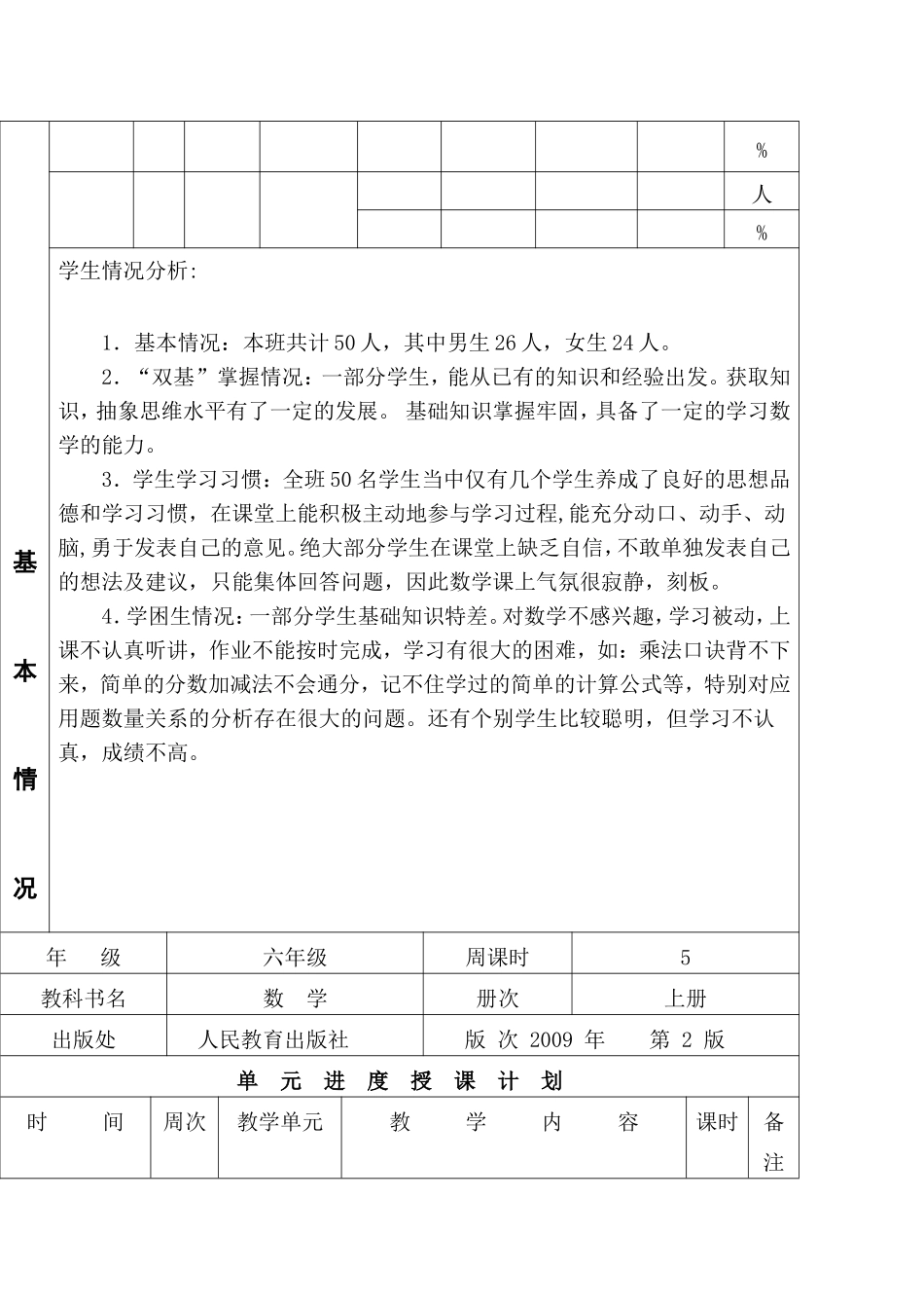 六(2)班数学上册教学进度计划_第2页