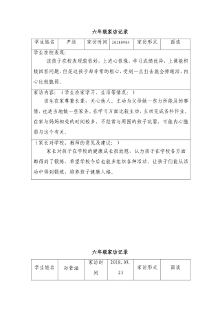 六年级家访记录上