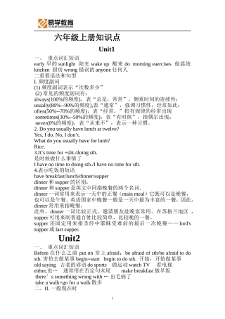 六年级科普版英语上册知识点总结20140916-----Yuki