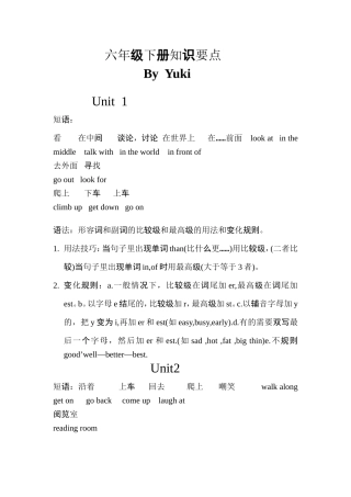 六年级科普版英语下册知识点总结20140916---Yuki