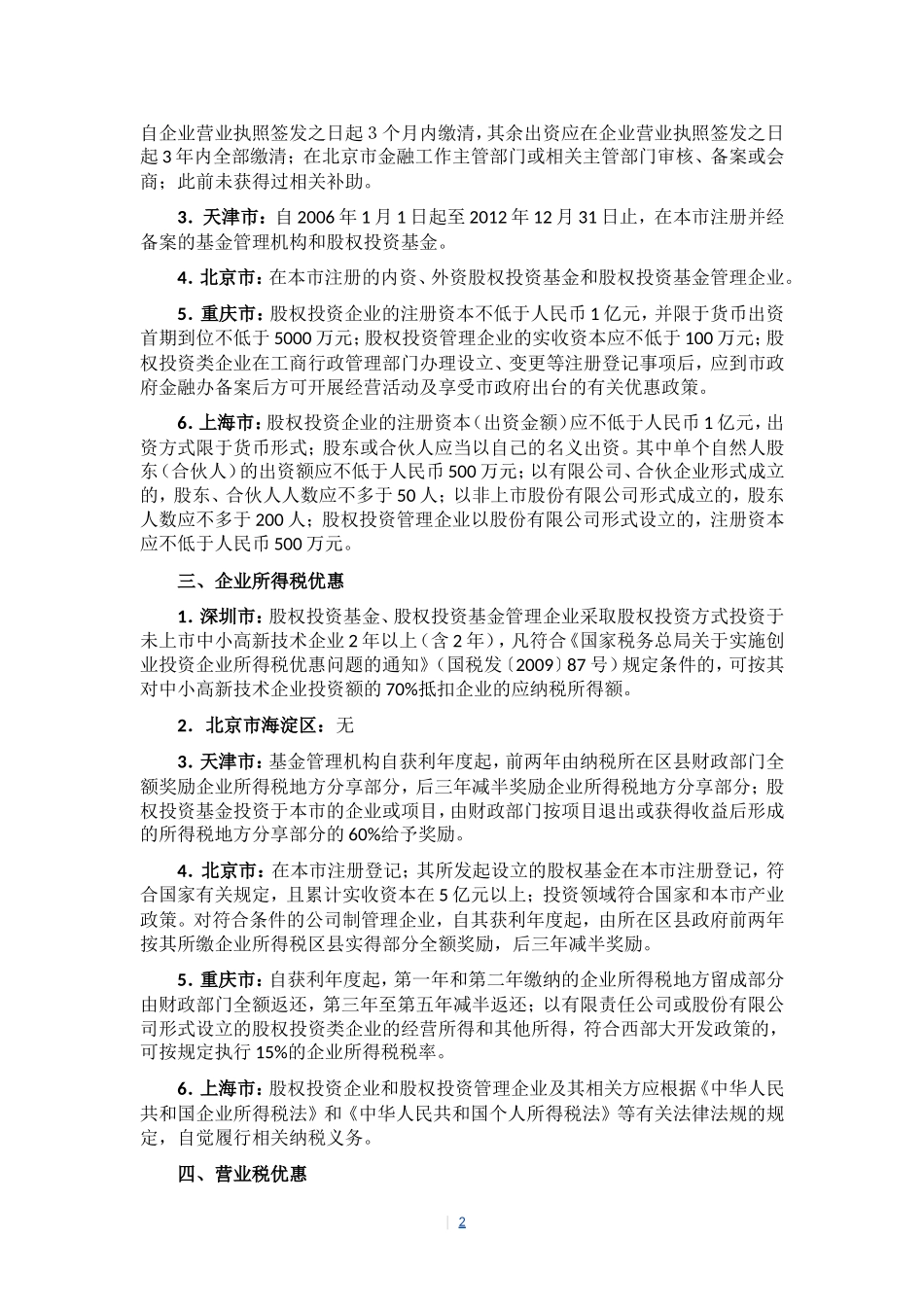 六城市政府股权投资基金法规优惠政策比较_第2页