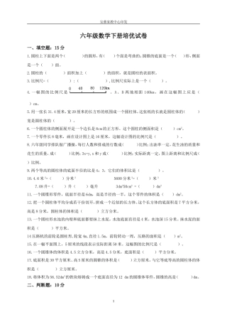 六年级数学下册期中试卷(培优)