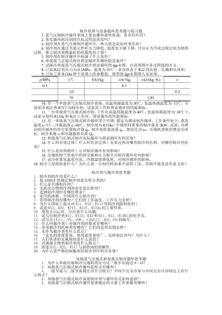 制冷原理与设备循环思考题与练习题