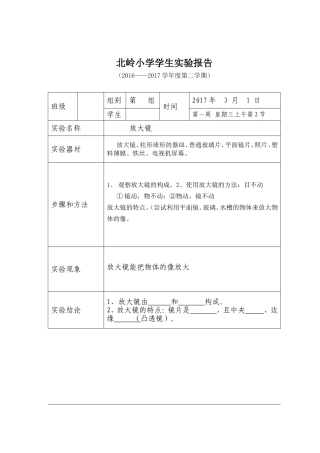 六年级下册科学实验报告单