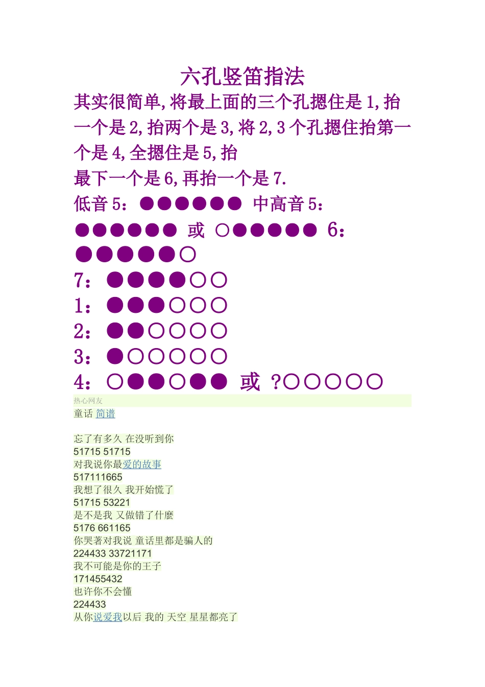 六孔竖笛指法_第1页