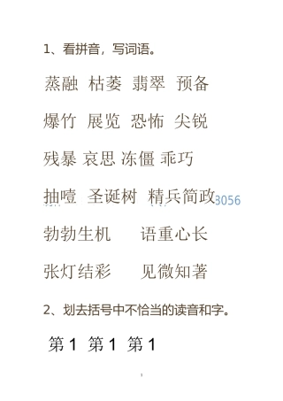 六年级下册课堂作业本总复习答案