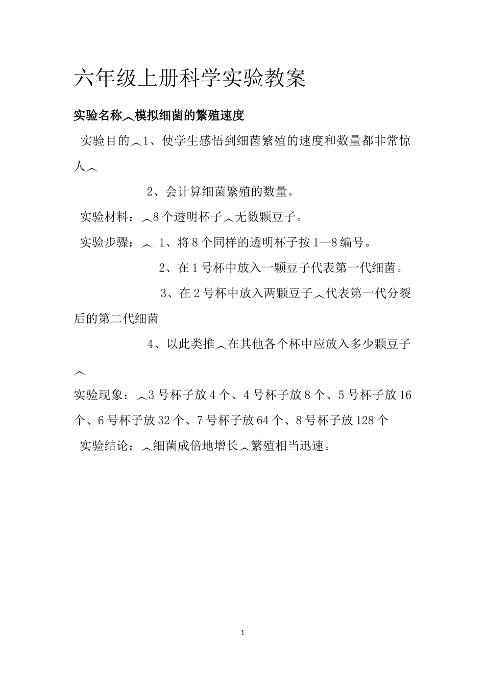 六年级上册科学实验报告苏教版_第1页