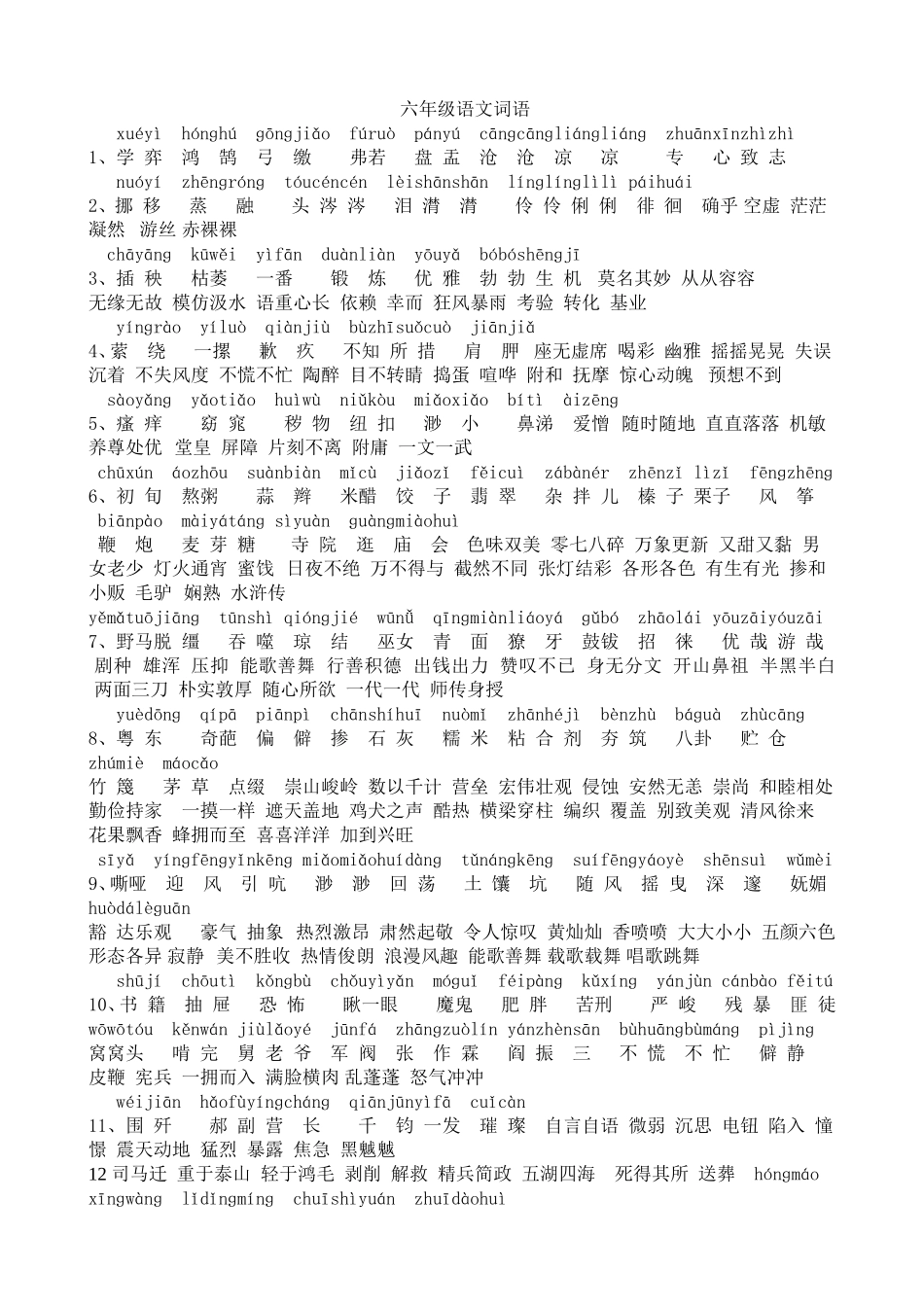 六年级下册语文词语盘点带拼音_第1页