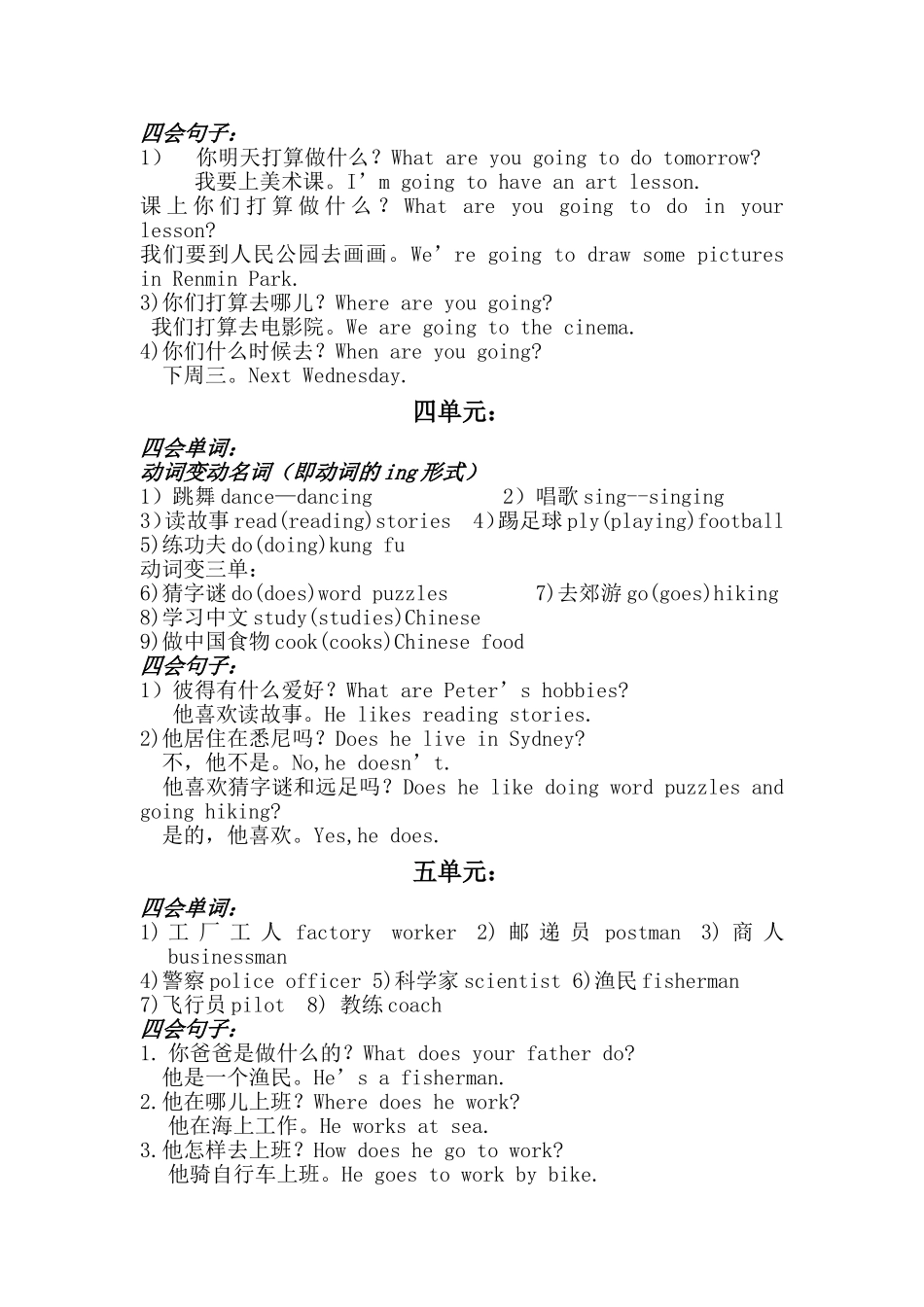 六年级上册英语重点单词和句子_第2页