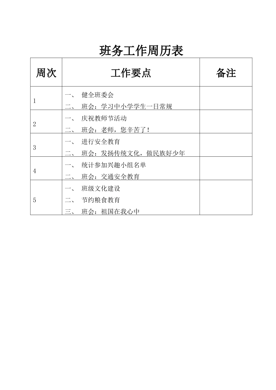 六年级第一学期班务工作计划_第3页