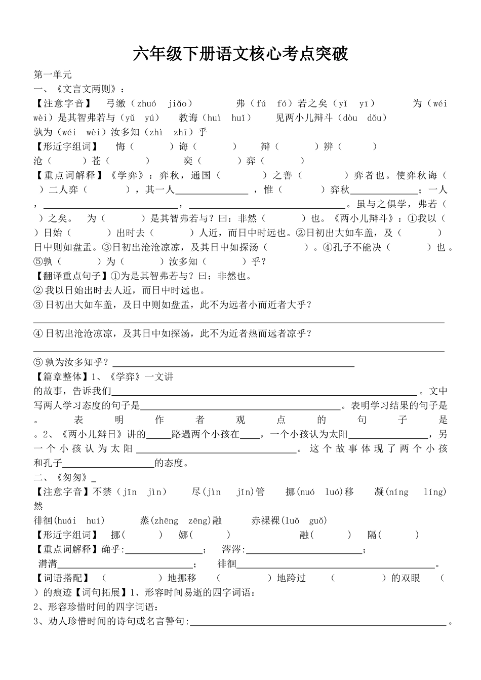 六年级下册语文核心考点突破_第1页