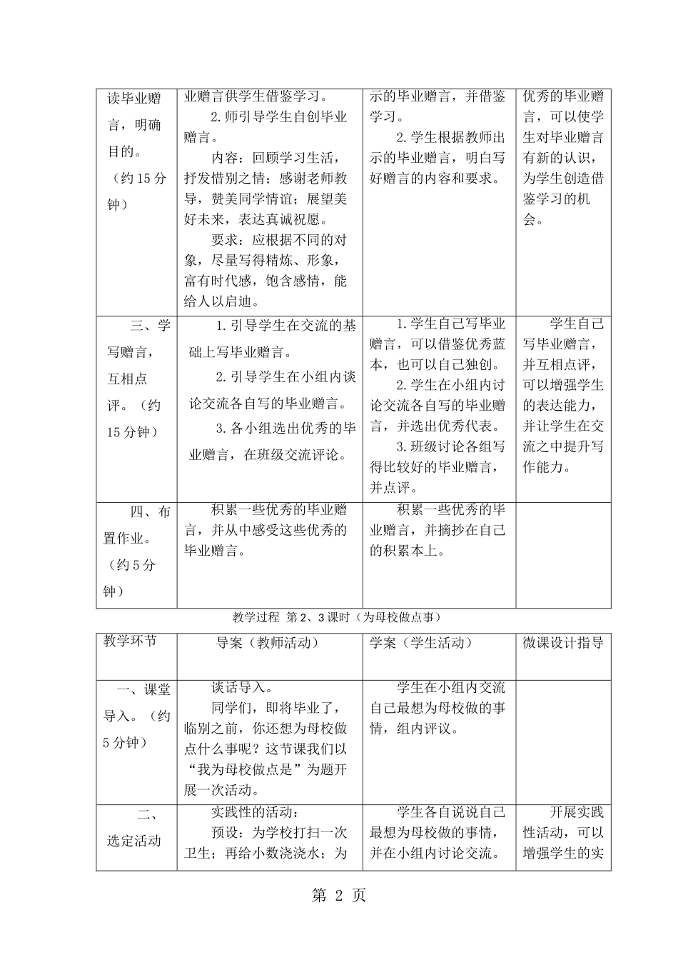 六年级下册语文教案综合性学习：难忘小学生活-依依惜别-人教新课标_第2页