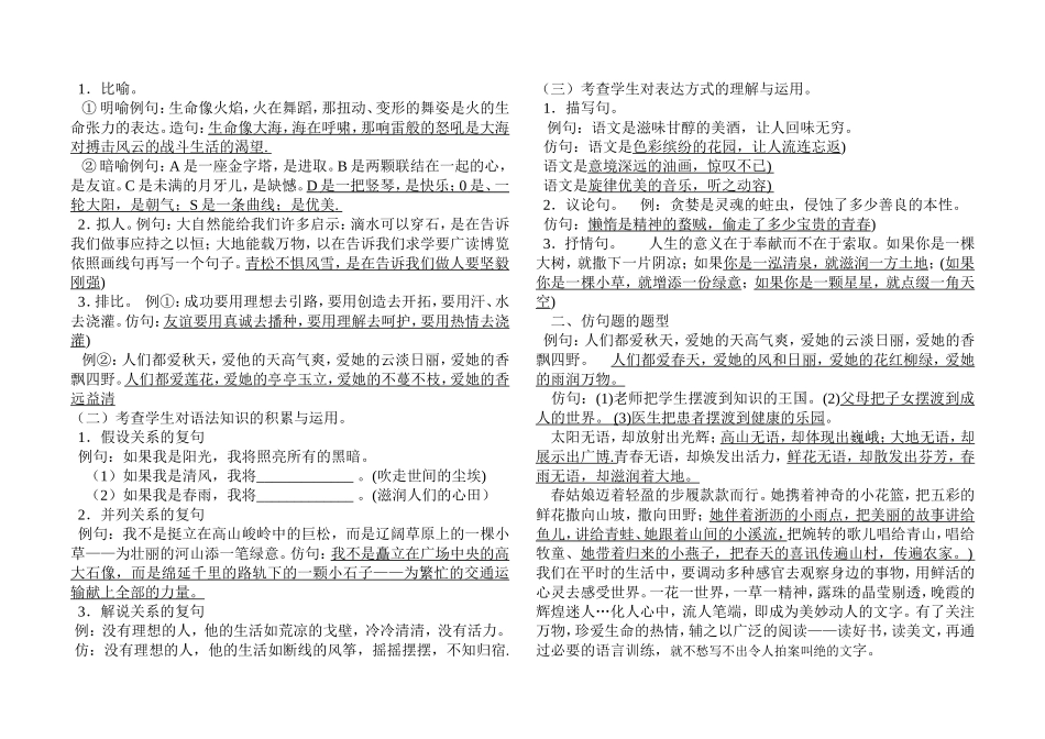 六年级下册语文期末复习仿写句子专项_第1页