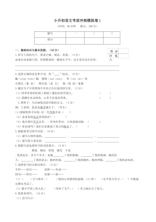 六年级下册语文试题---2019小升初-模拟卷--人教新课标-(含答案)