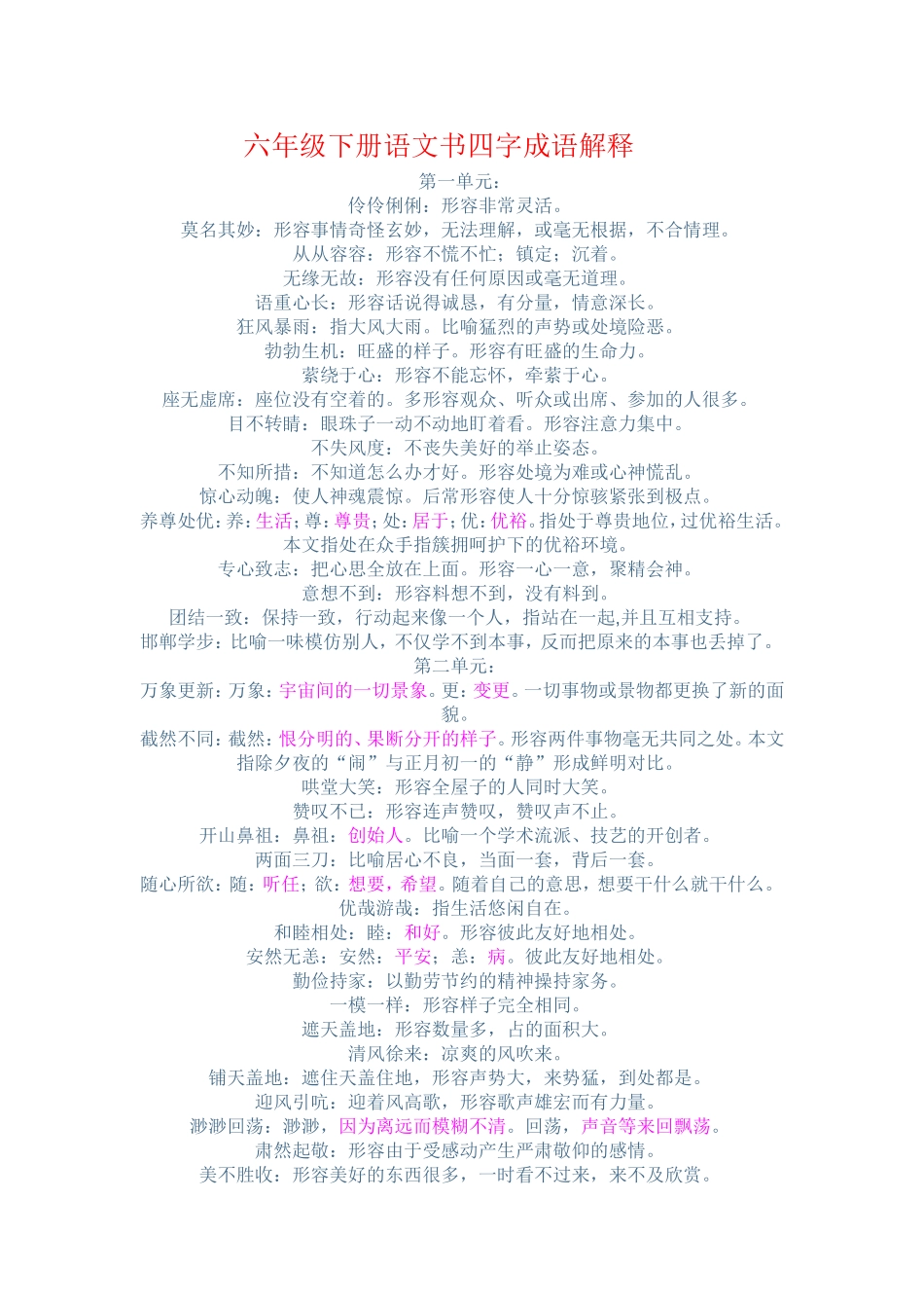 六年级下册语文书四字成语解释[1]_第1页