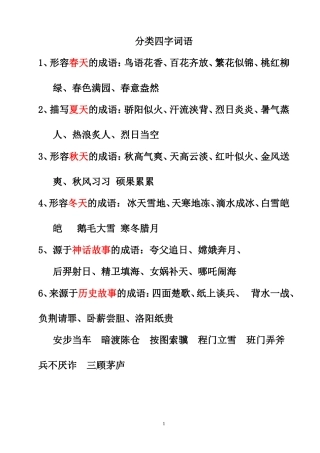 六上四字词语分类复习