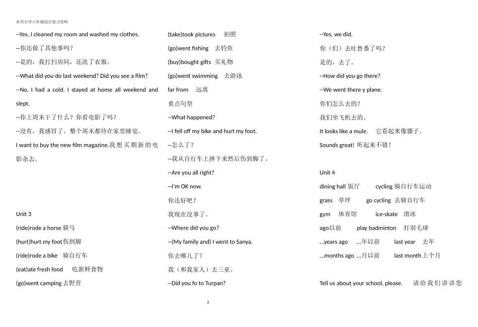 六年级下册重点单词及句子_第2页