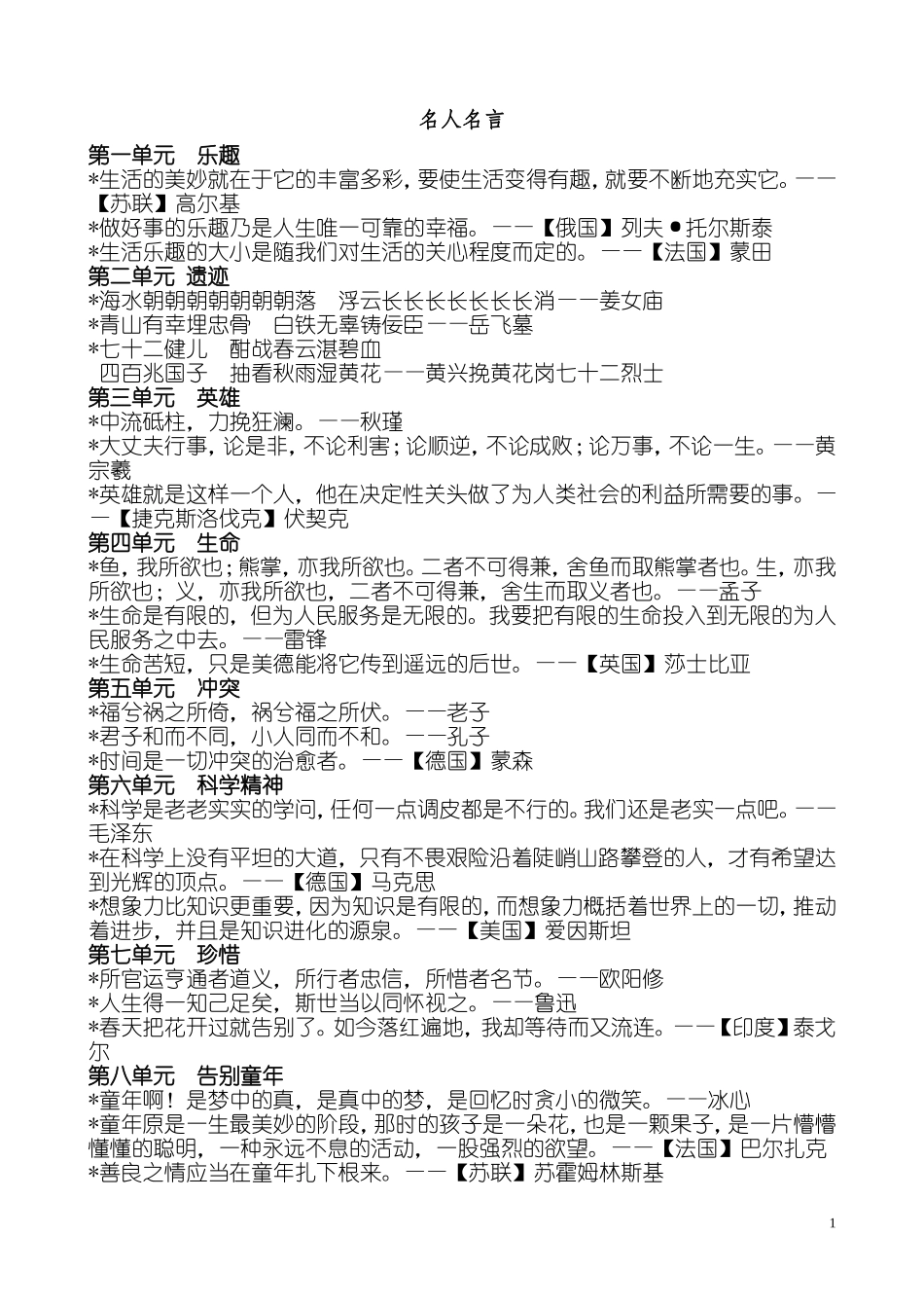 六年级下册作家作品及名人名言_第1页