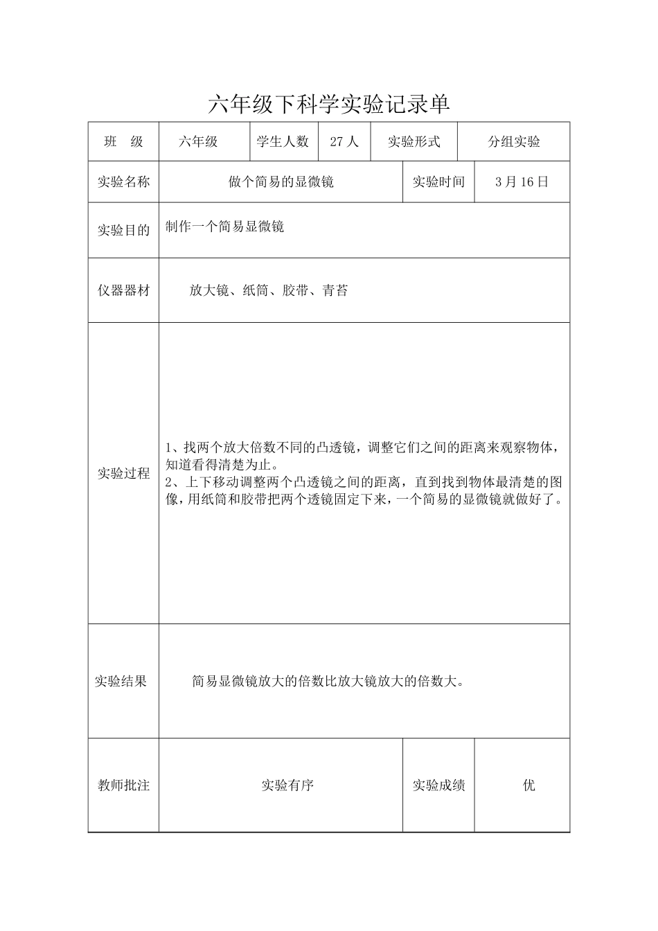 六年级下科学实验记录单_第2页