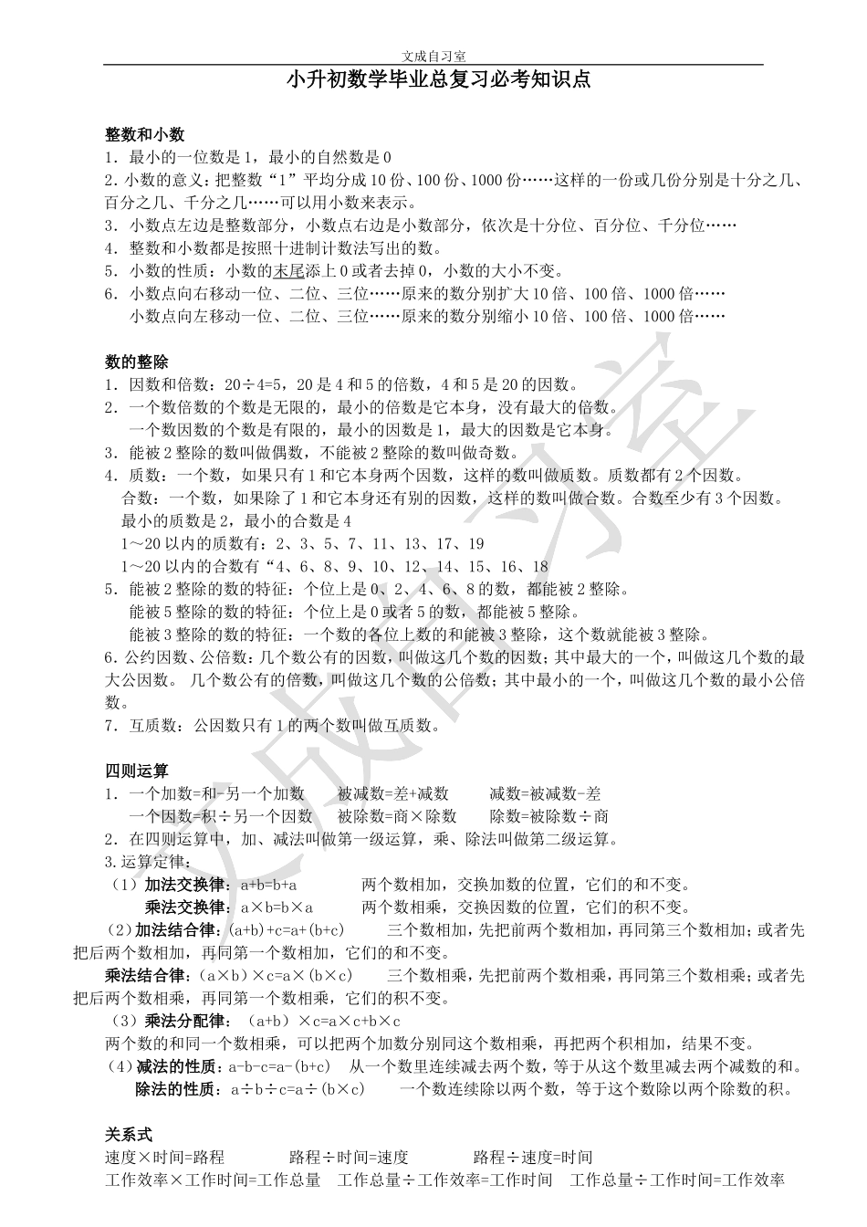 六年级下小升初数学毕业总复习必考知识点_第1页