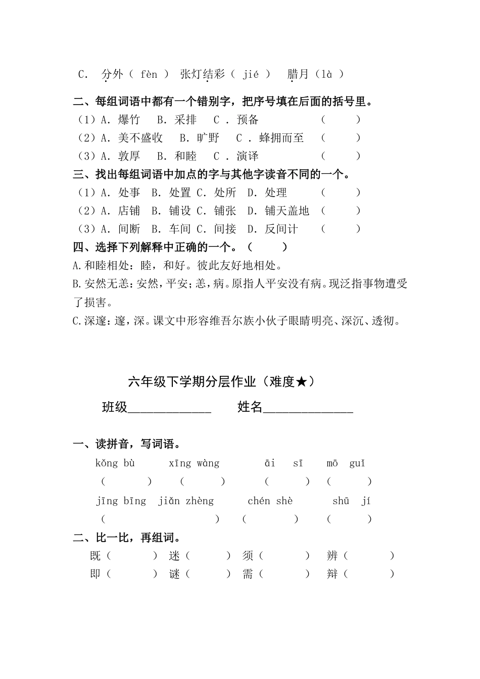 六下分层作业—字词_第2页