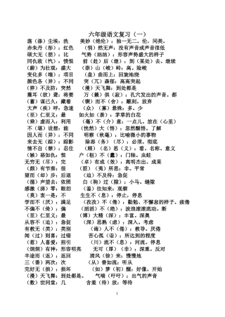 六下加点字、课文内容复习