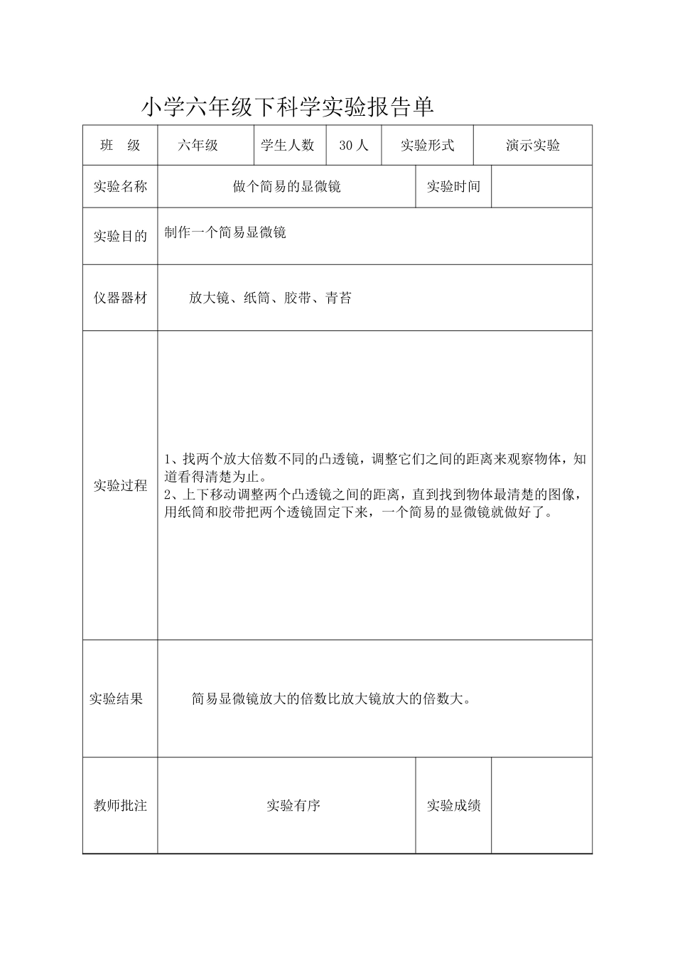 六下科学实验报告单_第2页