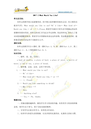 六年级下英语教案-UNIT-2-What-Would-You-Like--陕旅版【小学学科网】