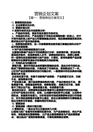 企划书之营销企划文案