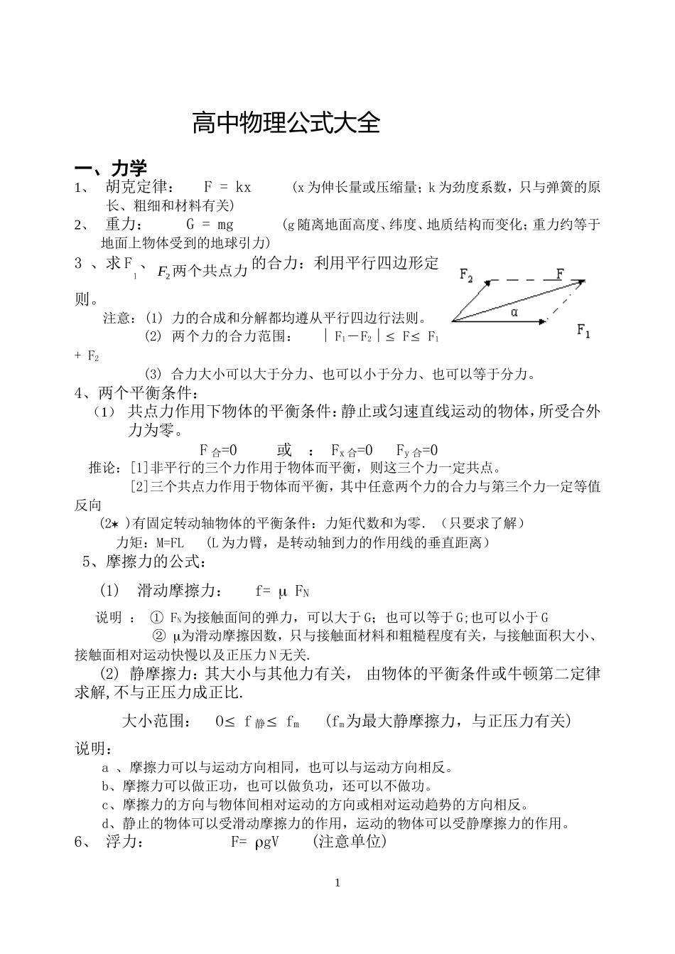免费下载-高中物理公式大全_第1页