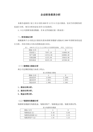企业财务报表分析范例——两公司对比分析